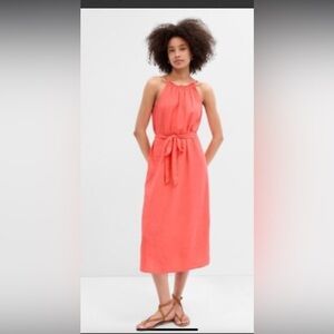 GAP Coral Halter Midi Dress with Tie Waist S